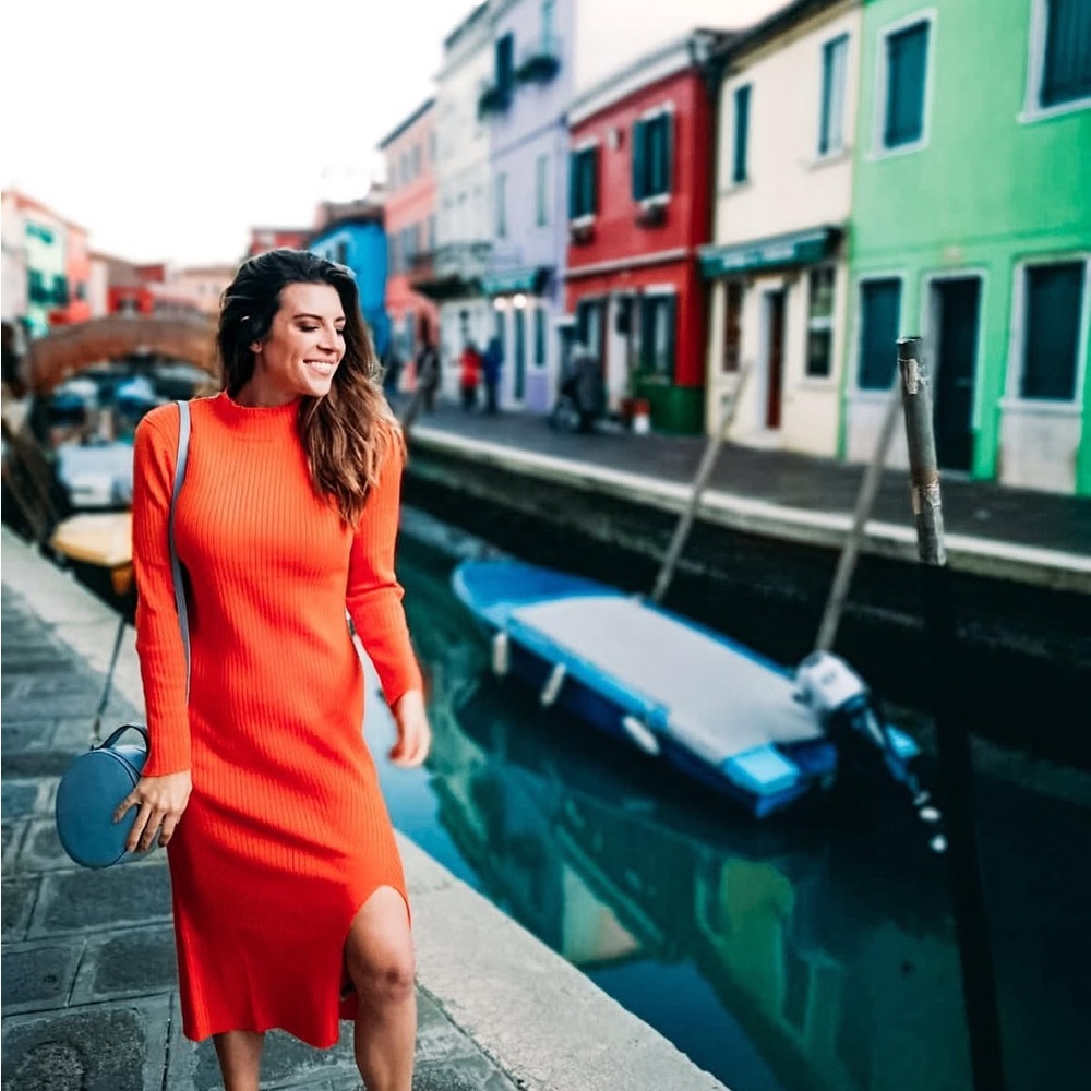 H&M Vibrant Orange Long Sleeve Dress